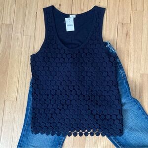 NWT J. Crew Factory Navy Blue
Cotton Dot Overlay Tank Top Size Medium